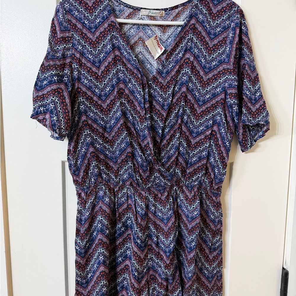 Chevron Patterned Blue and Red Romper